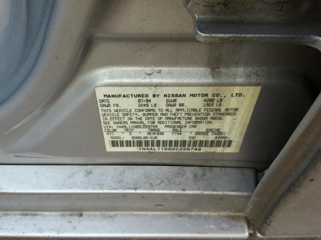 1N4AL11D85C229749 - 2005 NISSAN ALTIMA S SILVER photo 10