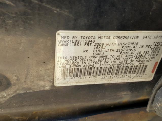 JT3HP10V4W0172531 - 1998 TOYOTA RAV4 BLACK photo 10