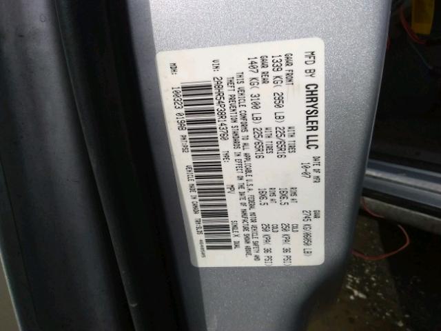 2A8HR54P38R143760 - 2008 CHRYSLER TOWN & COU SILVER photo 10