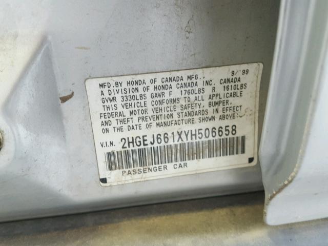 2HGEJ661XYH506658 - 2000 HONDA CIVIC BASE Gümüş foto 10