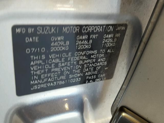 JS2RE9A37B6110233 - 2011 SUZUKI KIZASHI SILVER photo 10