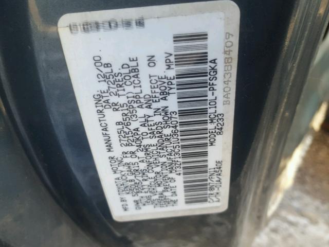 4T3ZF13C51U364073 - 2001 TOYOTA SIENNA BLUE photo 10