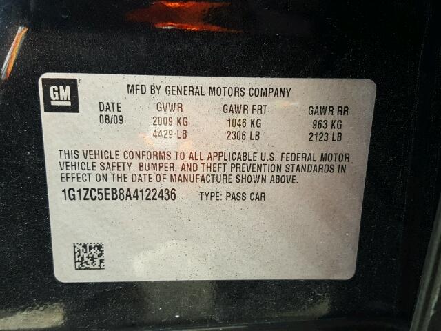 1G1ZC5EB8A4122436 - 2010 CHEVROLET MALIBU 1LT BLACK photo 10