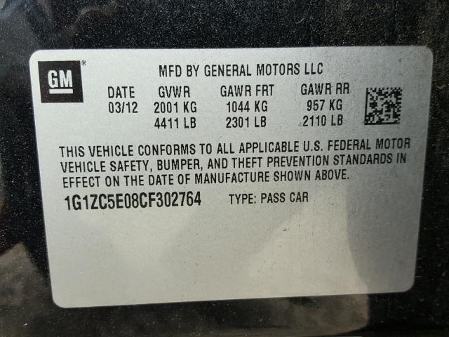 1G1ZC5E08CF302764 - 2012 CHEVROLET MALIBU 1LT BLACK photo 10