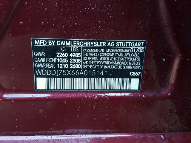 WDDDJ75X66A015141 - 2006 MERCEDES-BENZ CLS 500C RED photo 10