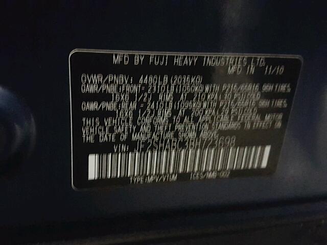 JF2SHABC3BH723698 - 2011 SUBARU FORESTER 2 BLUE photo 10