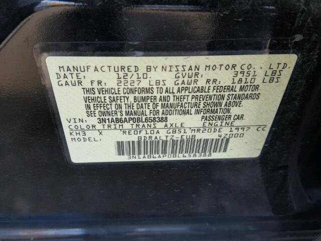 3N1AB6AP0BL658388 - 2011 NISSAN SENTRA 2.0 BLACK photo 10