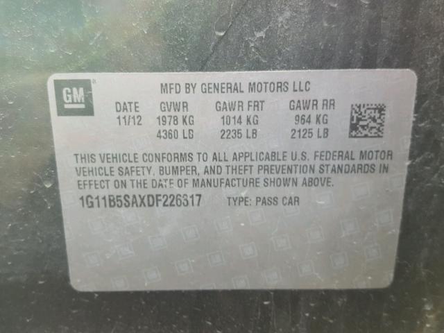 1G11B5SAXDF226317 - 2013 CHEVROLET MALIBU LS BLACK photo 10