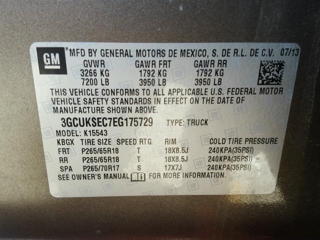 3GCUKSEC7EG175729 - 2014 CHEVROLET SILVERADO BROWN photo 10