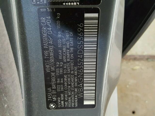 WBAGN63524DS53696 - 2004 BMW 745 LI Մոխրագույն լուսանկար 10