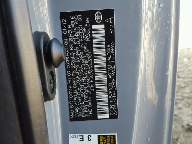 JTKJF5C76C3037011 - 2012 TOYOTA SCION TC 灰色 照片 10