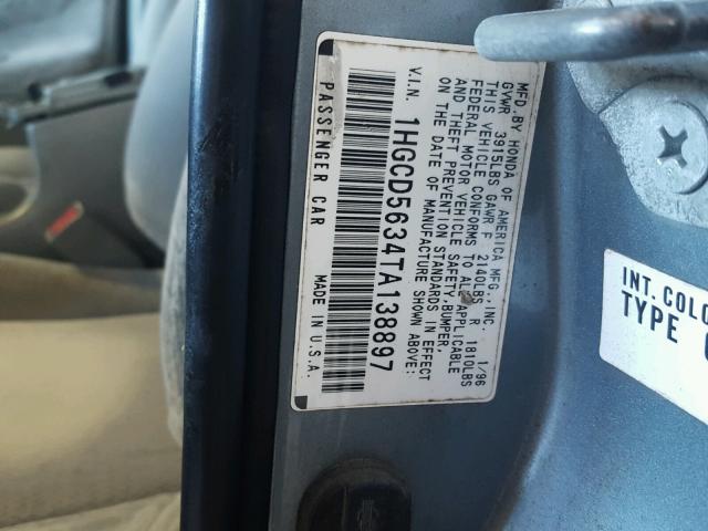 1HGCD5634TA138897 - 1996 HONDA ACCORD BLUE photo 10