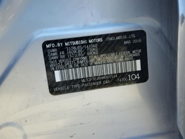 ML32F3FJ6HH001534 - 2017 MITSUBISHI MIRAGE G4 GRAY photo 10