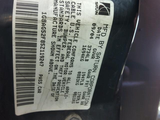 1G8AG52F85Z119247 - 2005 SATURN ION LEVEL RED photo 10