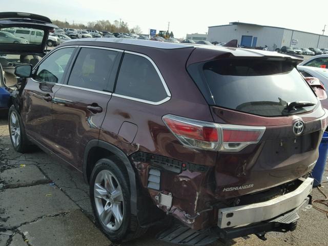 5TDDKRFH4FS187942 - 2015 TOYOTA HIGHLANDER MAROON photo 3