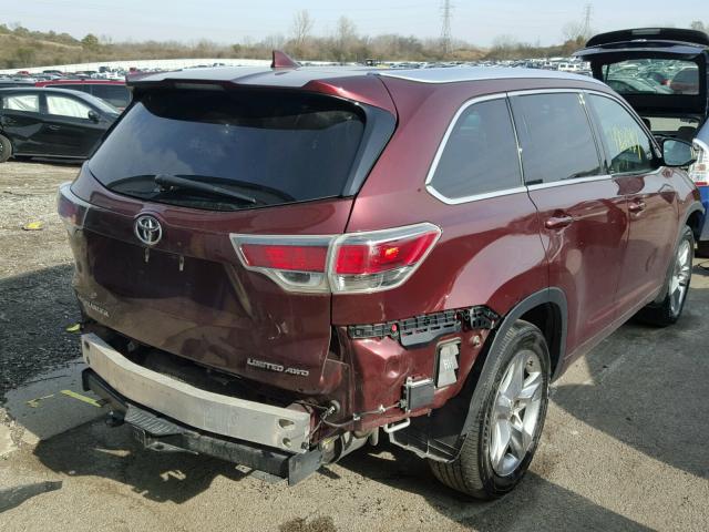 5TDDKRFH4FS187942 - 2015 TOYOTA HIGHLANDER MAROON photo 4