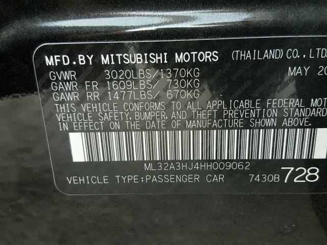 ML32A3HJ4HH009062 - 2017 MITSUBISHI MIRAGE ES BLACK photo 10