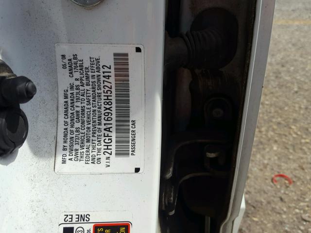 2HGFA169X8H527412 - 2008 HONDA CIVIC EXL 白色 照片 10