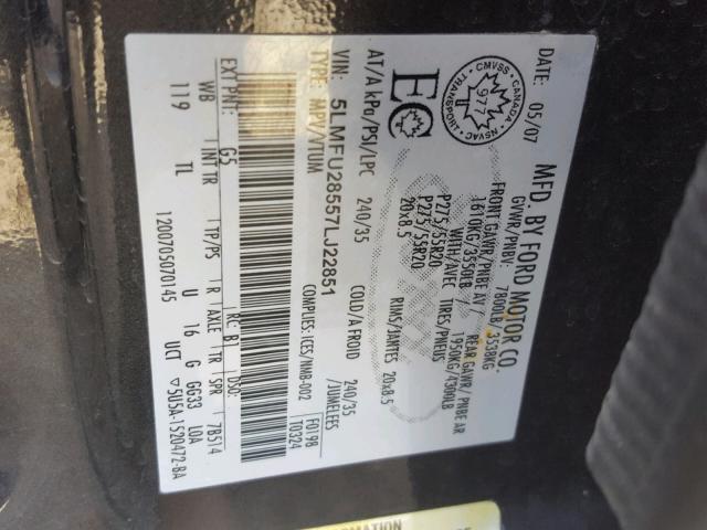 5LMFU28557LJ22851 - 2007 LINCOLN NAVIGATOR ნაცრისფერი ფოტო 10