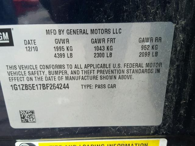 1G1ZB5E17BF264244 - 2011 CHEVROLET MALIBU LS ლურჯი ფოტო 10