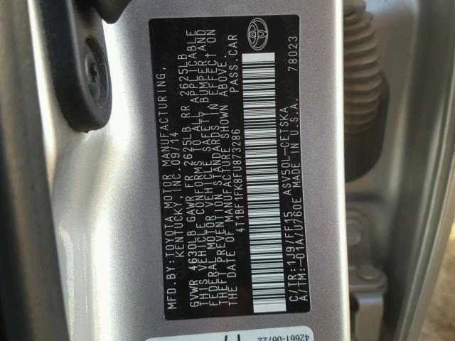 4T1BF1FK8FU873286 - 2015 TOYOTA CAMRY LE ვერცხლისფერი ფოტო 10