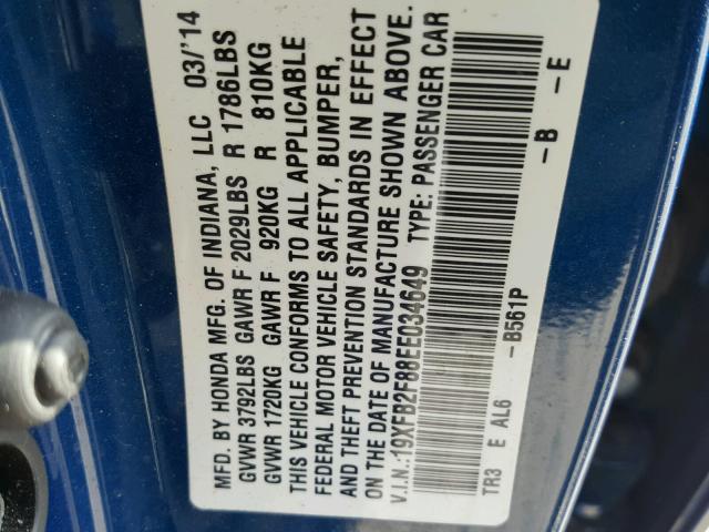 19XFB2F88EE034649 - 2014 HONDA CIVIC EX BLUE photo 9