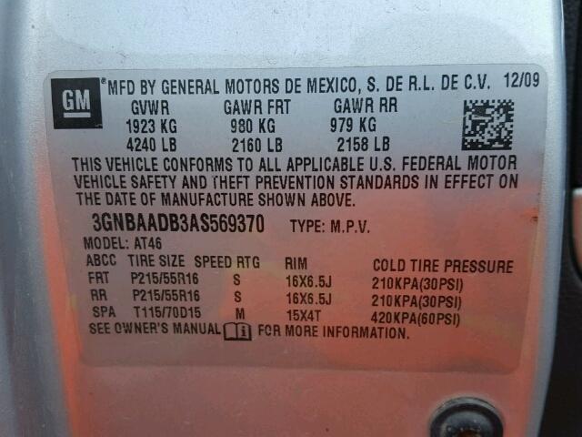 3GNBAADB3AS569370 - 2010 CHEVROLET HHR LS SILVER photo 10