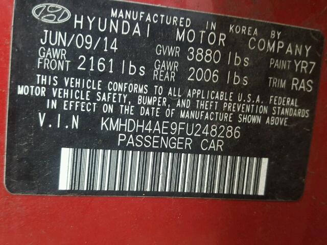 KMHDH4AE9FU248286 - 2015 HYUNDAI ELANTRA SE RED photo 10