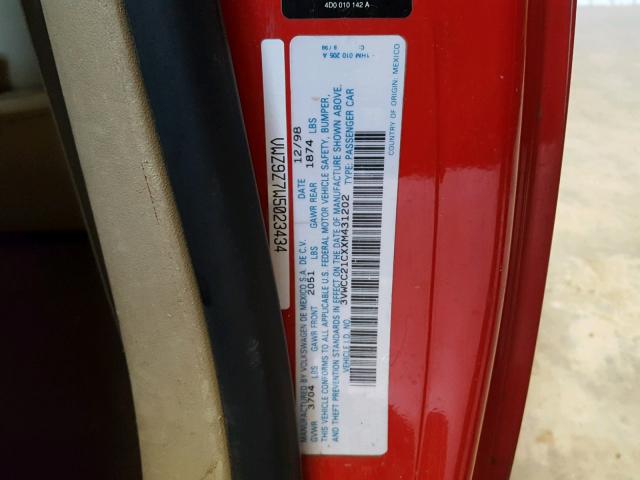 3VWCC21CXXM431202 - 1999 VOLKSWAGEN NEW BEETLE Qırmızı foto 10