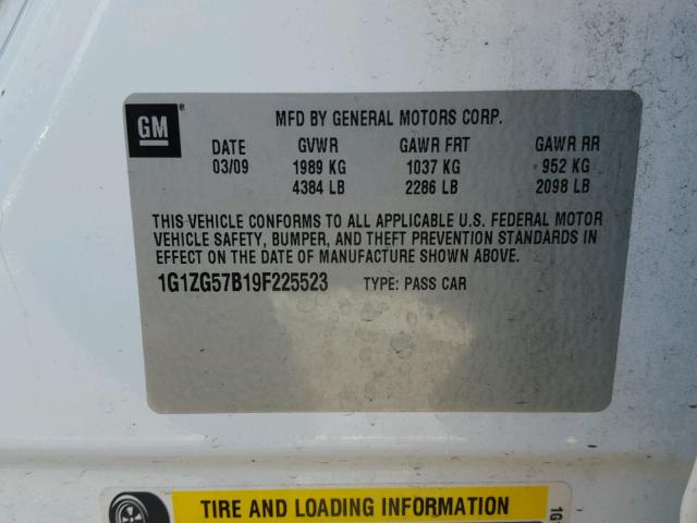 1G1ZG57B19F225523 - 2009 CHEVROLET MALIBU LS WHITE photo 10