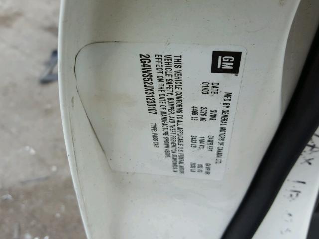 2G4WS52JX31230107 - 2003 BUICK CENTURY CU WHITE photo 10