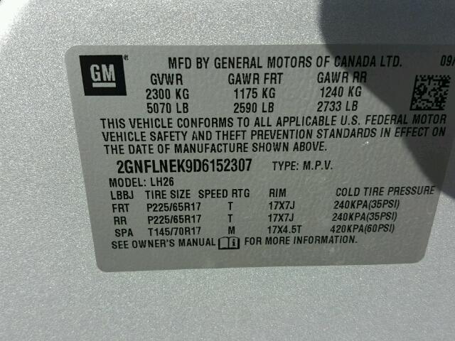 2GNFLNEK9D6152307 - 2013 CHEVROLET EQUINOX LT SILVER photo 10