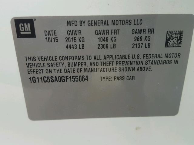 1G11C5SA0GF155064 - 2016 CHEVROLET MALIBU LIM 白色 照片 10