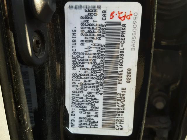 4T1BE32K33U220395 - 2003 TOYOTA CAMRY LE BLACK photo 10