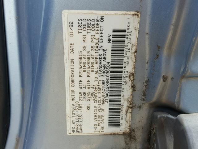 JT3AC12R4N1036504 - 1992 TOYOTA PREVIA LE BLUE photo 10