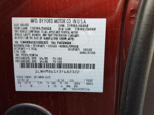 1LNHM86SX3Y682322 - 2003 LINCOLN LS BURGUNDY photo 10