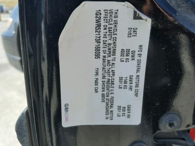 1G2WR52173F168095 - 2003 PONTIAC GRAND PRIX BLACK photo 10