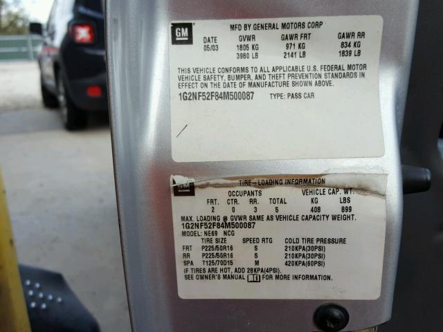 1G2NF52F84M500087 - 2004 PONTIAC GRAND AM S SILVER photo 10