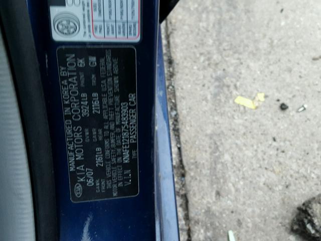 KNAFE121875483903 - 2007 KIA SPECTRA EX BLUE photo 10