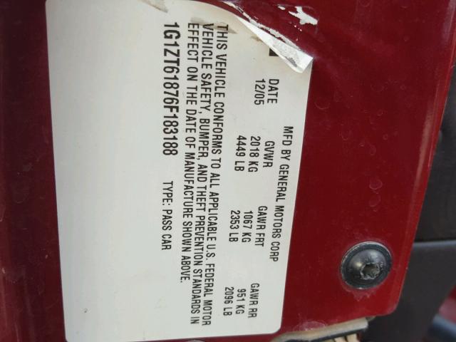 1G1ZT61876F183188 - 2006 CHEVROLET MALIBU MAX 红色 照片 10