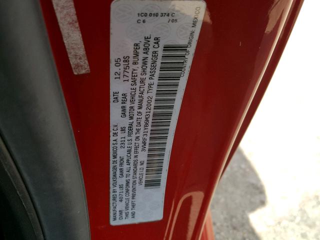 3VWRF31Y86M312002 - 2006 VOLKSWAGEN NEW BEETLE 红色 照片 10