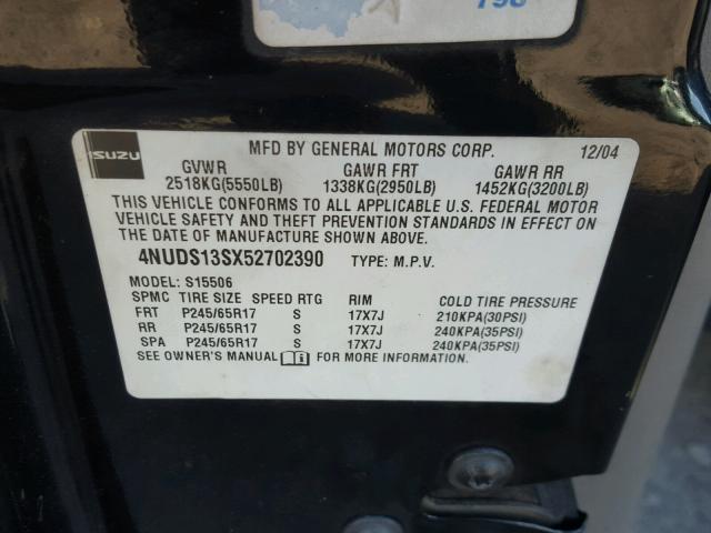 4NUDS13SX52702390 - 2005 ISUZU ASCENDER S 黑色 照片 10