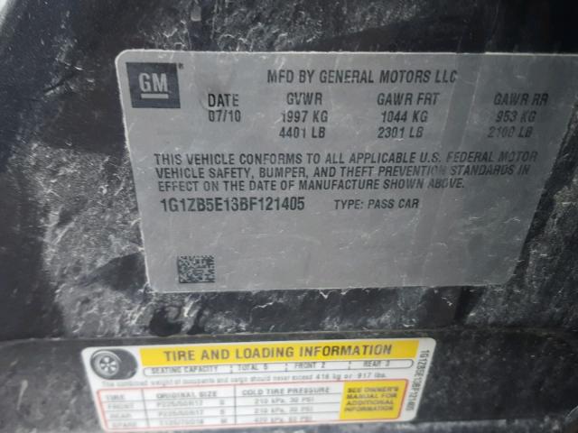 1G1ZB5E13BF121405 - 2011 CHEVROLET MALIBU LS 灰色 照片 10