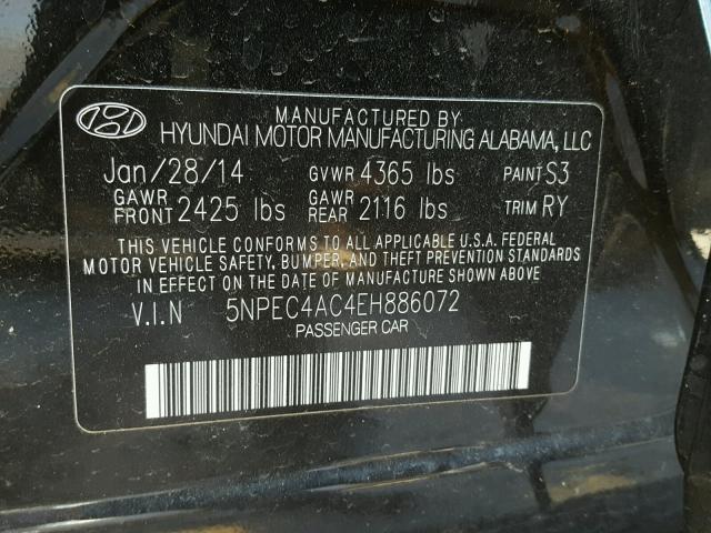 5NPEC4AC4EH886072 - 2014 HYUNDAI SONATA SE BLACK photo 10