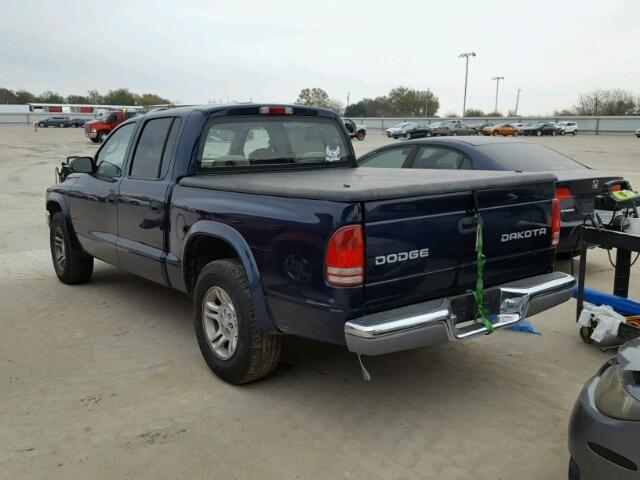 1D7HL48N64S773783 - 2004 DODGE DAKOTA BLUE photo 3