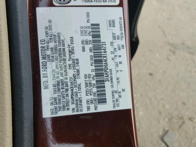 3FAHP0HA4CR164731 - 2012 FORD FUSION SE RED photo 10