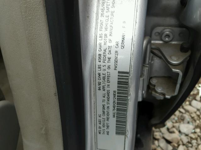 WAULT64BX2N124038 - 2002 AUDI A6 3.0 QUA GRAY photo 10