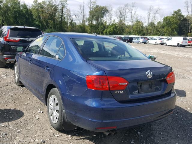 3VW2K7AJ0EM327552 - 2014 VOLKSWAGEN JETTA BASE BLUE photo 3