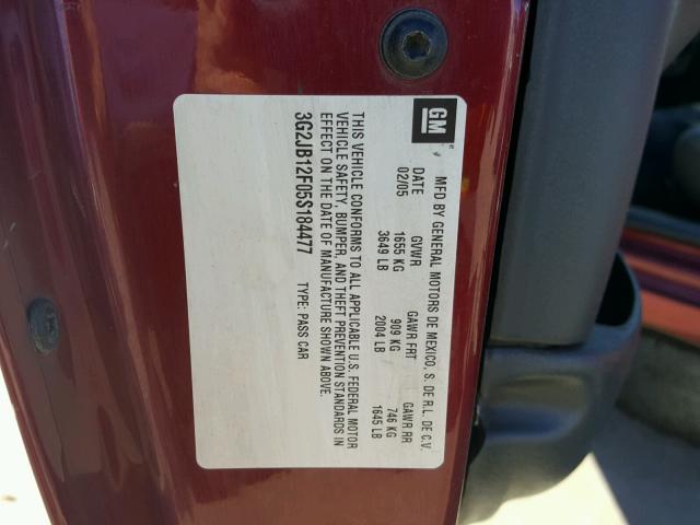 3G2JB12F05S184477 - 2005 PONTIAC SUNFIRE RED photo 10