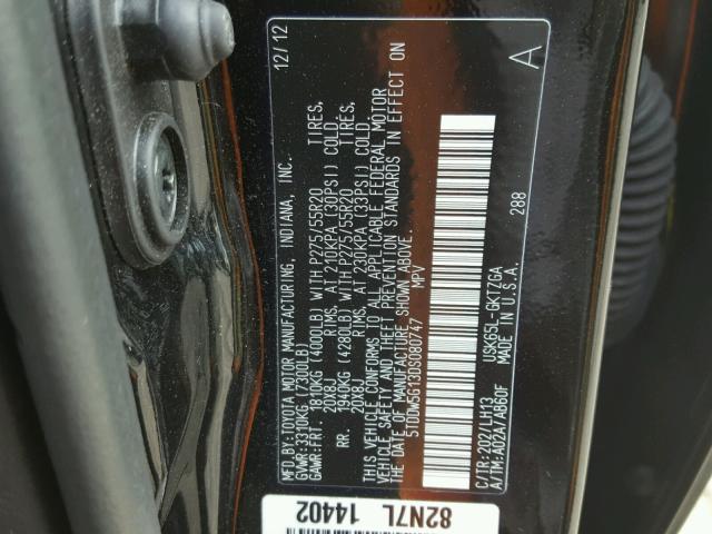 5TDDW5G13DS080747 - 2013 TOYOTA SEQUOIA PL BLACK photo 11